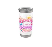 The Beach Is My Happy Place Jolies vacances d'été tropicales Gobelet isotherme en acier inoxydable double paroi