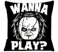 The Beach Stop Chucky Wanna Play Housse de coussin avec citation effrayante du film d'horreur | Idée cadeau unique pour décoration d'intérieur | 45 x 45 cm