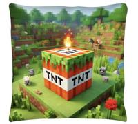 The Beach Stop Gamer TNT Accent Housse de coussin | Décoration amusante pour la maison et la chambre à coucher | Idée cadeau pour les amateurs de jeux | 45 x 45 cm | Mine Craft TNT