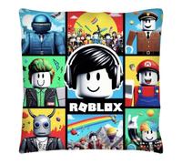 The Beach Stop Housse de coussin amusante avec personnage de jeu vidéo | Décoration d'intérieur Pop Art | Idée cadeau pour hommes, femmes, garçons et filles | 45 x 45 cm | Collage Ro-blox