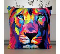 The Beach Stop Housse de coussin motif lion safari arc-en-ciel fluo | Décoration unique pour salon et chambre à coucher | Idée cadeau | 45 x 45 cm | Lion coloré