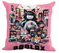 The Beach Stop Housse de coussin Ro-blox amusante avec personnage de jeu vidéo | Décoration d'intérieur Pop Art | Idée cadeau pour hommes, femmes, garçons et filles | 45 x 45 cm | Rose Ro-blox