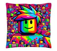 The Beach Stop Housse de coussin Ro-blox amusante avec personnage de jeu vidéo | Décoration d'intérieur Pop Art | Idée cadeau pour hommes, femmes, garçons et filles | 45 x 45 cm | Ro-blox multicolore