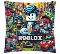 The Beach Stop Housse de coussin Ro-blox amusante avec personnage de jeu vidéo | Décoration d'intérieur Pop Art | Idée cadeau pour hommes, femmes, garçons et filles | 45 x 45 cm | Ro-blox