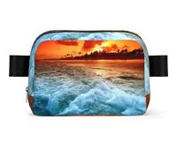 The Beach Sunset Sac banane carré tendance avec imprimé, tissu sergé résistant à l'eau, sac de poitrine ou sac ceinture, sangle réglable 65-120 cm pour homme et femme