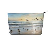 The Beach with Sea Birds Trousse de maquillage en velours côtelé Sac de voyage Sac à cosmétiques Grande pochette ouverte Noir Taille unique, Noir, One Size