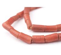 The Bead Chest Yoruba Perles tubulaires imitation corail 12 x 6 mm en verre rouge africain Nigeria Grand trou 63,5 cm Fil fait à la main