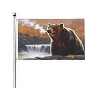 The Bear by the River Drapeau double face de 0,9 x 1,5 m - Bannière robuste pour décoration extérieure et de jardin, impression double face, facile à installer