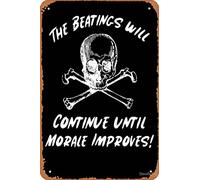 The Beatings Will Continue Until Morale Improves - Poster humoristique en métal avec motif pirate et os croisés - 30,5 x 20,3 cm