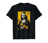 The Beautiful Cute Mona Lisa with Flowers & Birds Graphic T-Shirt
