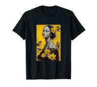 The Beautiful Cute Mona Lisa with Flowers & Birds Graphic T-Shirt