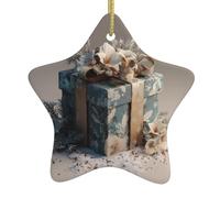 The Beauty of Gift Box Décoration de Noël en céramique à suspendre en forme d'étoile avec corde dorée