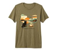 The Beauty of Stillness Retro Cat & Coffee Minimalist T-Shirt Haut de Gamme