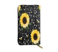 The Bee and the Sunflower Long portefeuille en cuir pour femme 12 emplacements pour cartes de crédit Poche zippée pour pièces de monnaie Compartiments pour argent liquide Pochette élégante pour un