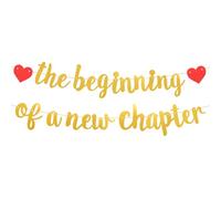 The Beginning of A New Chapter Bannière, Paillettes Bannière Remise Diplôme Baby Shower Décorations Fête d’Adieu Célébration Retraite & Changement d’Emploi Fournitures Fête Départ (Or)