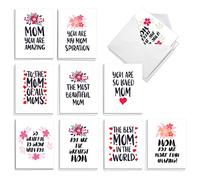 The Best Card Company Amazing Mom AM10351MDG-B2x10 Lot de 20 cartes assorties pour la fête des mères 10 x 13 cm avec enveloppes (10 motifs, 2 de chaque)