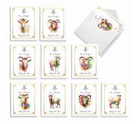 The Best Card Company Lot de 20 billets de Nouvel An lunaire assortis 10 x 13 cm avec enveloppes (10 motifs, 2 de chaque) Année de la chèvre AM10000LNG-B2x10