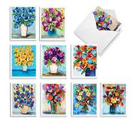 The Best Card Company Lot de 20 boîtes de notes de remerciement assorties 10 x 13 cm avec enveloppes (10 motifs, 2 de chaque) Bouquets audacieux AM10345TYG-B2x10