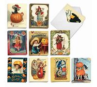 The Best Card Company Lot de 20 boîtes de notes d'Halloween assorties 10 x 13 cm avec enveloppes (10 motifs, 2 de chaque) citrouille vintage enfants AM10187HWG-B2x10