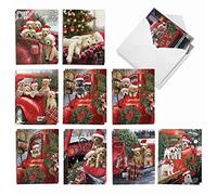 The Best Card Company Lot de 20 cartes de vœux de Noël assorties avec enveloppes (4 x 5,12 pouces) - Camion de vacances pour chiots AM3375XSG-B2x10