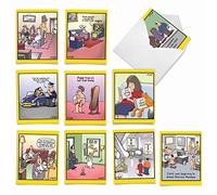 The Best Card Company M6463OCBsl The Duplex : 10 cartes vierges assorties pour toutes les occasions avec un assortiment de dessins animés Tim Whyatt préférés et amusants, avec enveloppes blanches
