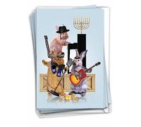 The Best Card Company Menorah C9541JHKG-B12x1 Lot de 12 cartes de vœux avec enveloppes Motif lapins 12 x 17 cm