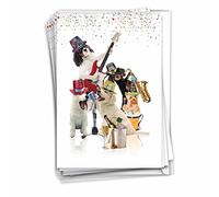 The Best Card Company Party Animal Bands-Dogs - 12 cartes de vœux de Nouvel An avec enveloppes (12 x 17 cm) - C9541FNYG-B12x1