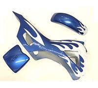 The Big Shop Carénages Flamme Bleu Blanc Pocket Bike 49cc, Bleu, Motocyclette, Plastique à renfort de verre, Front/Arrière