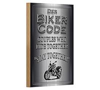 The Biker Code | Couples Who Ride Together | Stay Together | Plaque en bois | 12 cm x 18 cm