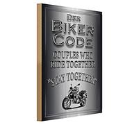The Biker Code | Couples Who Ride Together | Stay Together | Plaque en bois | 30 cm x 40 cm