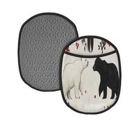 The Black And White Bears Looked At Each Other Tapis de casseroles en silicone Gants de four en vrac Imprimés Coussinets chauds pour cuisine restaurants 24 x 19 cm