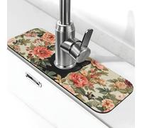 The Black Cat is Among The Flowers Tapis de robinet anti-éclaboussures pour robinet de cuisine, poignée de robinet attrape-gouttes pour salle de bain (38,1 x 14 cm)