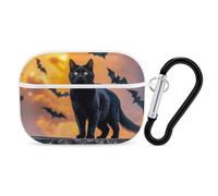 The Black Cat Is Pacing on The Roof Coque pour AirPods Pro avec anneau porte-clés Coque rigide en polycarbonate pour AirPods Pro 2ème génération pour hommes et femmes, ouverture facile, coque de