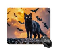 The Black Cat is Pacing on The Roof Tapis de souris carré portable avec base en caoutchouc antidérapant 25 x 30 cm Tapis de souris de jeu ultra fin pour ordinateur portable Accessoires de bureau