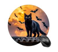 The Black Cat is Pacing on The Roof Tapis de souris rond à glissement lisse Tapis de souris de jeu extra densité portable confortable pour bureau, maison, bureau, 20 x 20 cm