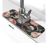 The Black Snake is in The Big Flower Tapis de robinet anti-éclaboussures pour évier de cuisine, poignée de robinet attrape-gouttes pour salle de bain (38,1 x 14 cm)