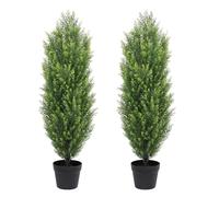The Bloom Times Lot de 2 Arbres topiaires artificiels d'extérieur de 0,9 m, Faux cèdre, pin et arbustes pour Porche Avant 91 cm