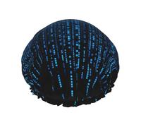 The Blue Binary Matrix Bonnet de douche réutilisable et imperméable avec sangle élastique Double couche épaisse pour spa, salon, voyage
