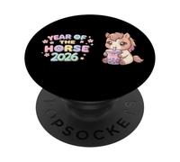 Thé Boba Kawaii Zodiac Chinois 2026 Année du Cheval PopSockets PopGrip Adhésif