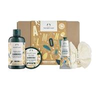 The Body Shop Almond Milk & Honey Coffret cadeau pour la peau avec crème douche, yaourt pour le corps, baume pour les mains et éponge, végétalien, pour peaux sensibles