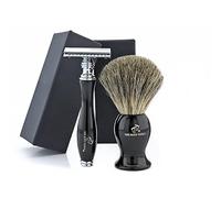 The Body Tools Kit de rasage 2 pièces pour homme avec blaireau et rasoir de sécurité à double tranchant Noir Compatible avec toutes les lames DE