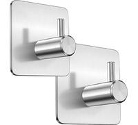 The Bog Standard 2 Adhesive Hooks Self-adhesive Silver Wall-mounted Towel Hook Key Cover Towel Super Chrome Heavy Duty Brushed Stainless Steel Hook Pack