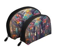 The Bohemian Elephant Datura Lot de 2 trousses de maquillage portables Motif éléphant, blanc, Taille unique