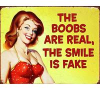 The Boobs are Real The Smile is Faux Affiche vintage vintage pour décoration de cour extérieure 20,3 x 30,5 cm