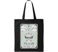 The Boss Lady Sac fourre-tout humoristique en coton écologique avec carte de tarot Noir, Noir , Taille unique