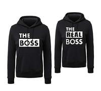 The Boss The Real Boss Couple Sweatshirt À Capuche pour Femme Homme Manches Longues Couple Pull Assorti Couple Pullover Hoodie Noir Blanc Gris 1 Pièce(Noir-Women,XXL)