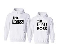 The Boss The Real Boss Couple Sweatshirt À Capuche pour Femme Homme Manches Longues Couple Pull Assorti Couple Pullover Hoodie Noir Blanc Gris 1 Pièce(Blanc-Men,M)