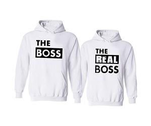 The Boss The Real Boss Couple Sweatshirt À Capuche pour Femme Homme Manches Longues Couple Pull Assorti Couple Pullover Hoodie Noir Blanc Gris 1 Pièce(Blanc-Women,L)