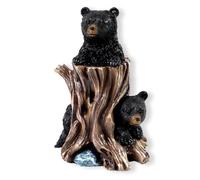 The Bridge Collection Figurine d'ours noirs jouant dans une souche d'arbre - Figurine d'ours en résine - Statue d'animal pour étagère - Décoration de cabine mignonne - Figurine d'ours noir -