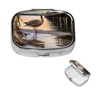 The Bridge - Petit pilulier portable pour poche et sac à main - Pilulier portable - Organisateur de médicaments mignon - Oie sauvage près du pont - Pilulier de voyage pour vitamines et huiles de